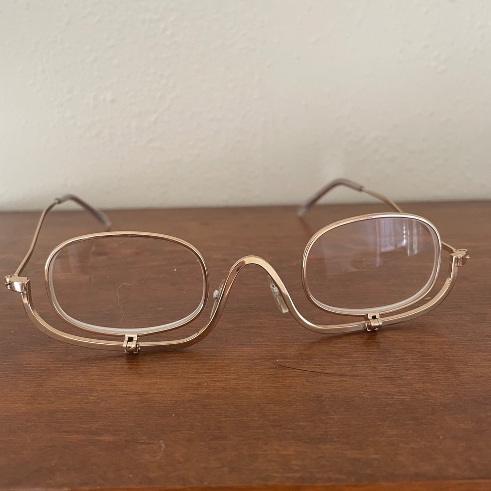 Dual Flip Down Magnifier +3.00 Glasses Readers Gold Tone Folding Makeup